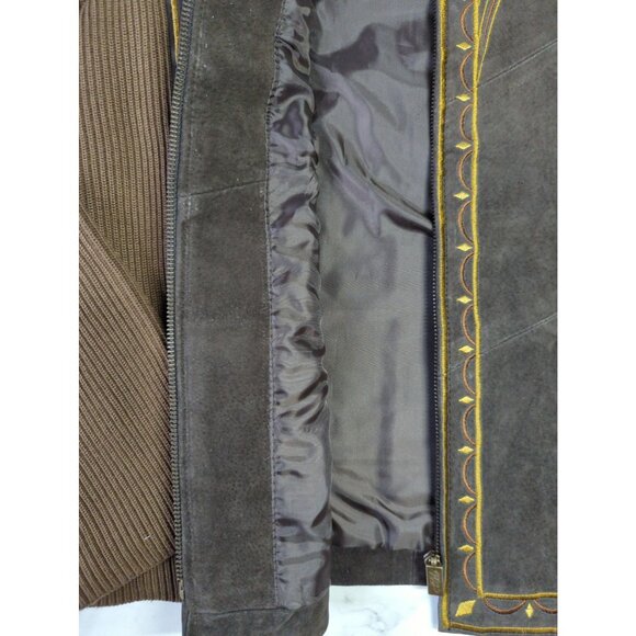 Vintage Bob Mackie Womens Medium Suede Jacket Embroidered Chocolate Brown New - Picture 8 of 12
